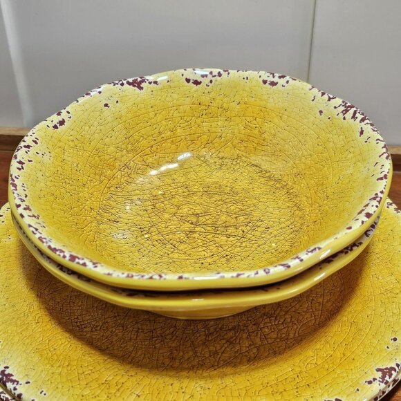 Pier 1 Carmelo Melamine Salad 2Bowls &amp; Plate rustic crackle unbreakable dish - Picture 9 of 16